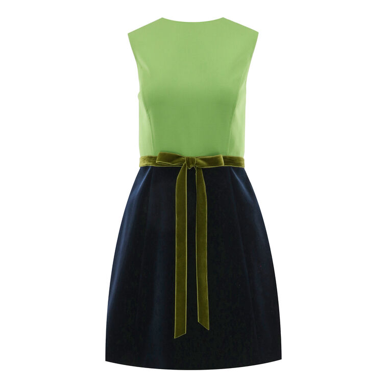 Sleeveless Jewel Neck Velvet Skirt Dress With Bow image number null