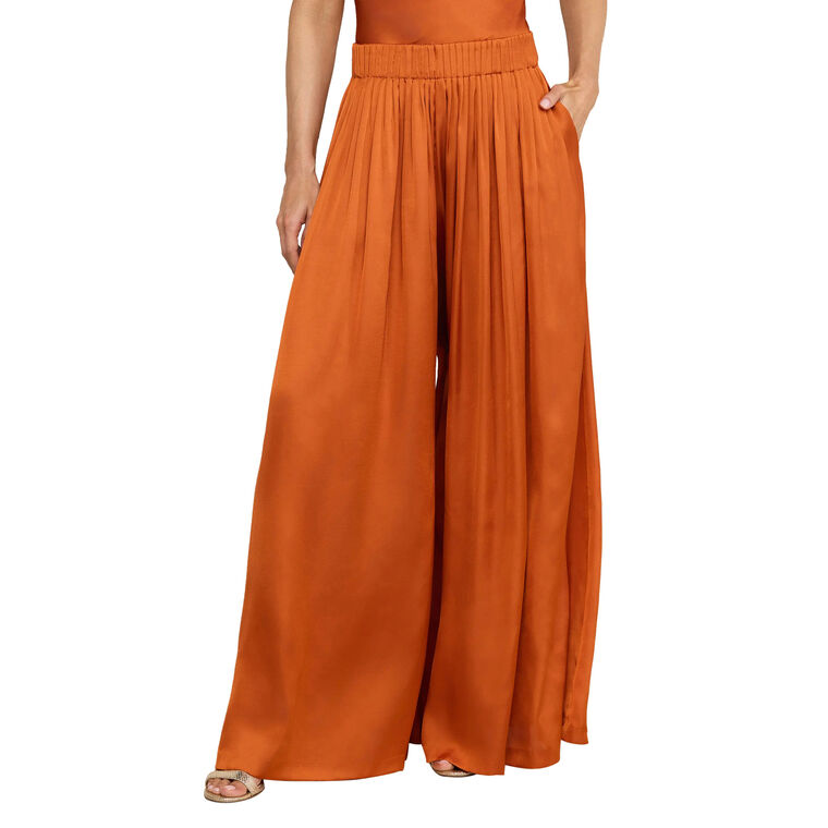 Haylo High-Waisted Wide-Leg Satin Pull-On Pant image number null