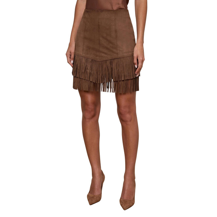 Lyle Vegan Suede Fringe Mini Skirt image number null