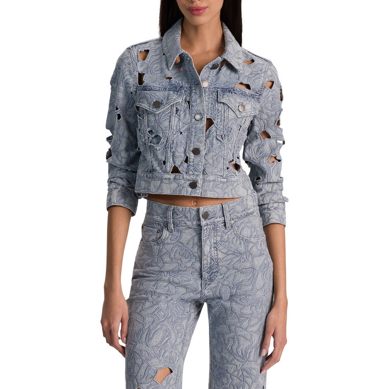 Chloe Cropped Laser-Cut Denim Jacket image number null