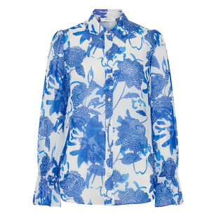 Lacey Brushwork Floral Long Sleeve Blouse
