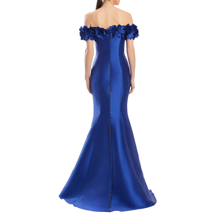 Off Shoulder Gown With 3D Floral Sleeve Detail image number null