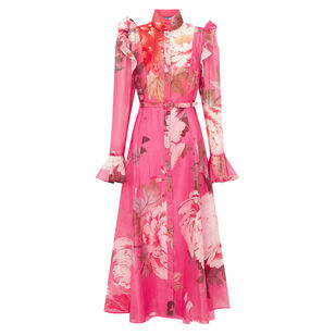 Katrina Butterfly Sleeve Belted Midi Dress