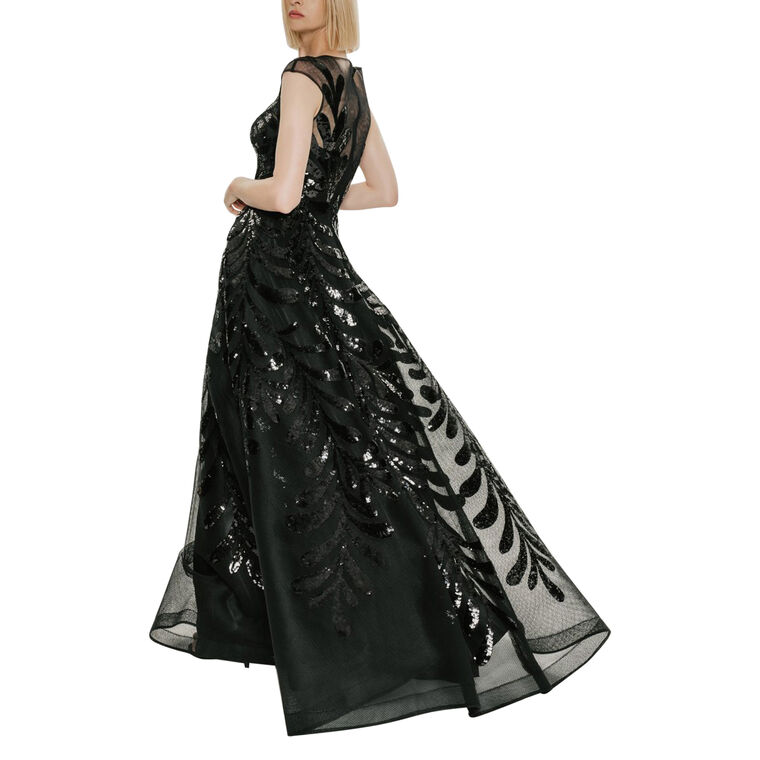 Short Sleeve Sequin Embroidered Ball Gown image number null