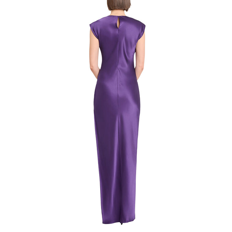 Biella Short Sleeve Side Slit Silk Maxi Dress image number null
