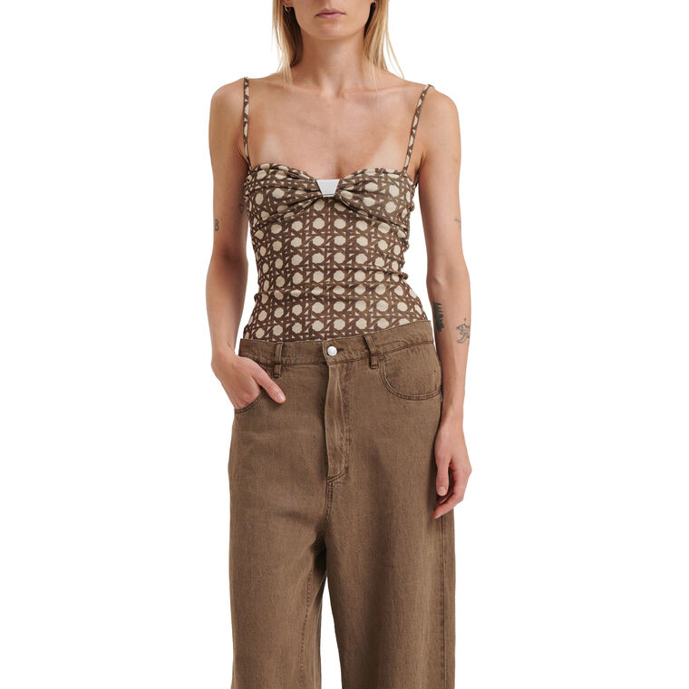 Kauit Printed Mesh Jersey Bralette Top With Hardware Detail image number null