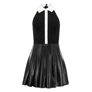 Tate Vegan Leather Sleeveless Polo Mini Shirtdress