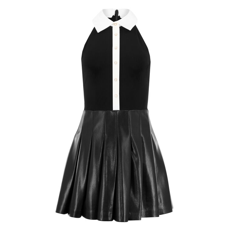 Tate Vegan Leather Sleeveless Polo Mini Shirtdress image number null