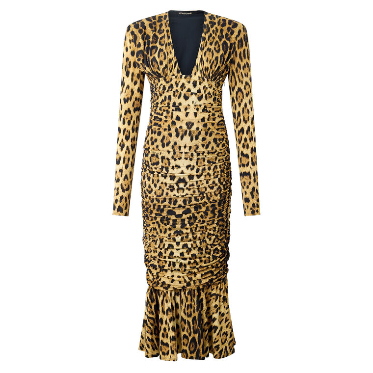 Jaguar Print Lycra Jersey Long Sleeve Midi Dress image number null