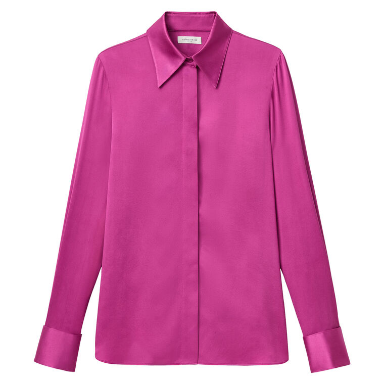 Long Sleeve Silk Charmeuse French Cuffed Blouse image number null