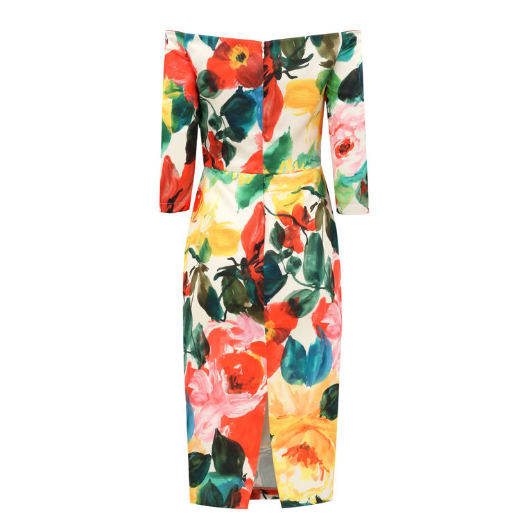 Stretch Satin Print Dress image number null
