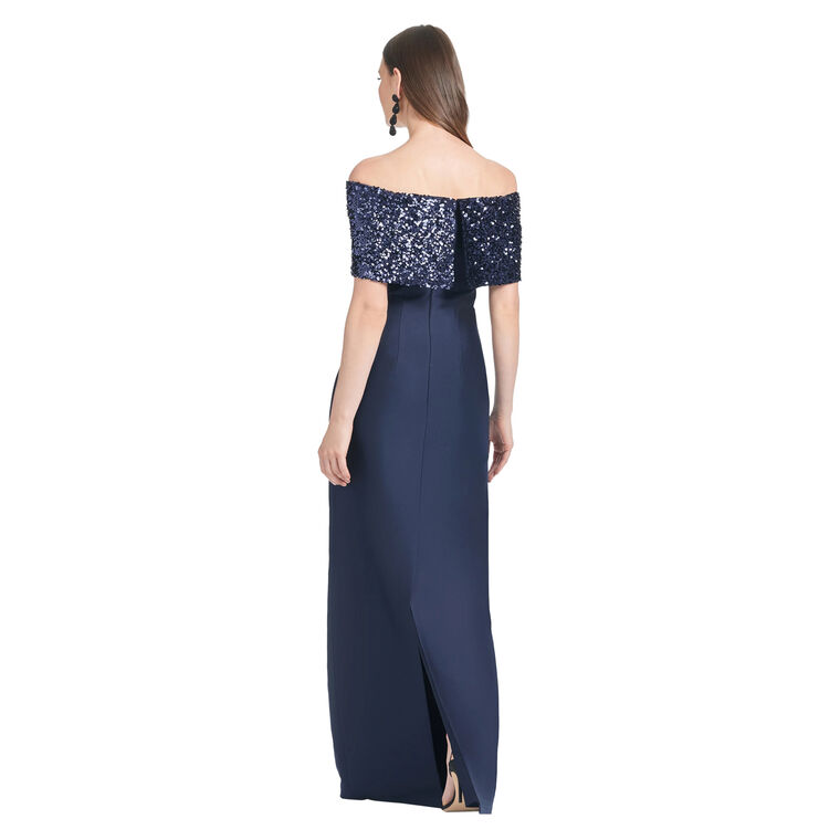Ada Sequined Neckline Column Gown image number null