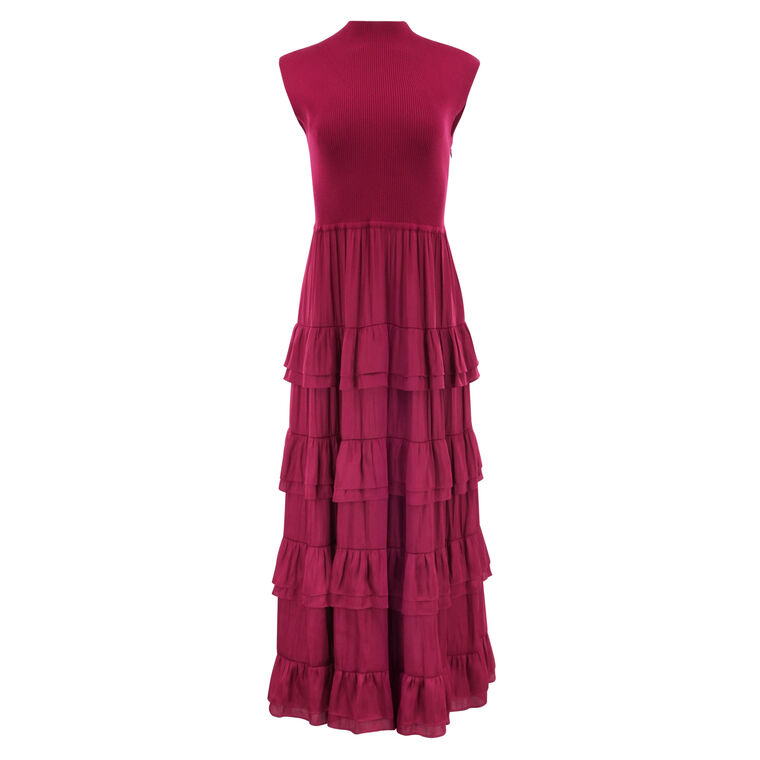 Klea Mixed Media Multi Tier Midi Dresss image number null