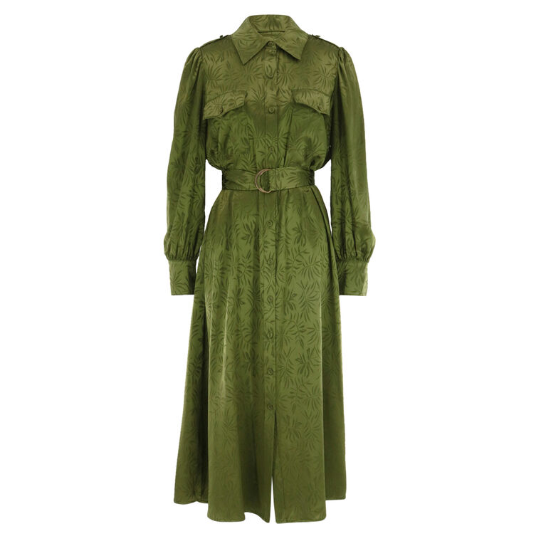 Darcy Long Sleeve Belted Silk Jacquard Midi Dress image number null