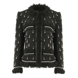 Hana Beaded Fringe-Trim Tweed Jacket