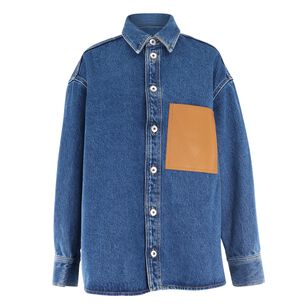 Long Sleeve Denim Shirt With Leather Pocket