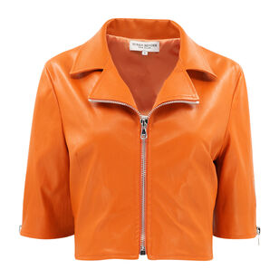 Short Sleeve Leather Cropped Moto Jacket