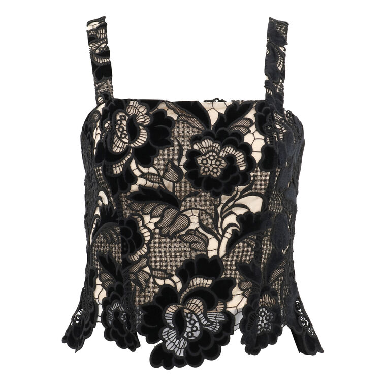 Tiramisu Velvet Lazer Cut Lace Top image number null