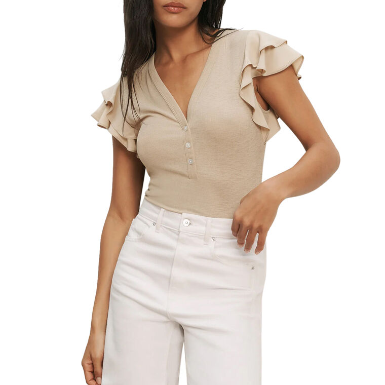 Aphrodite Ruffle-Sleeve Mixed Media Top image number null