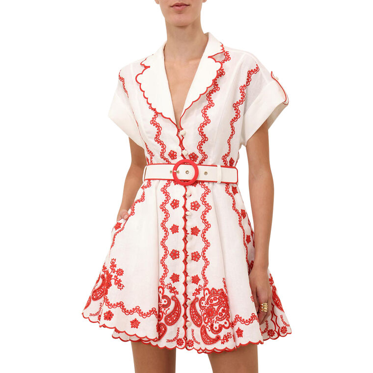Lucky Embroidered Belted Mini Dress image number null