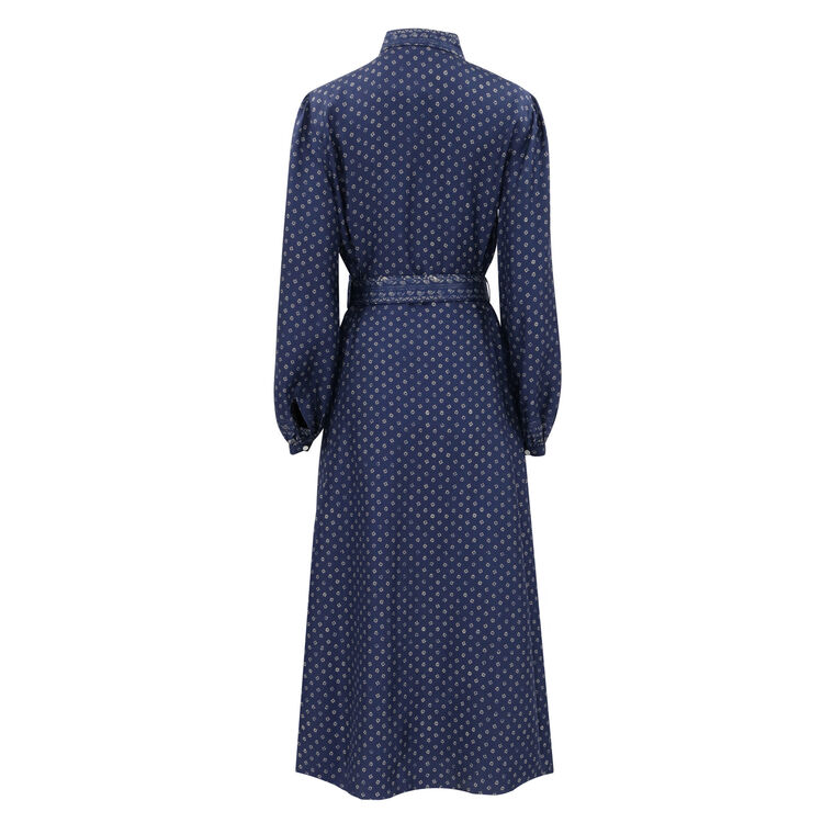 Mixed Print Mulberry Silk Twill Long Sleeve Midi Day Dress image number null