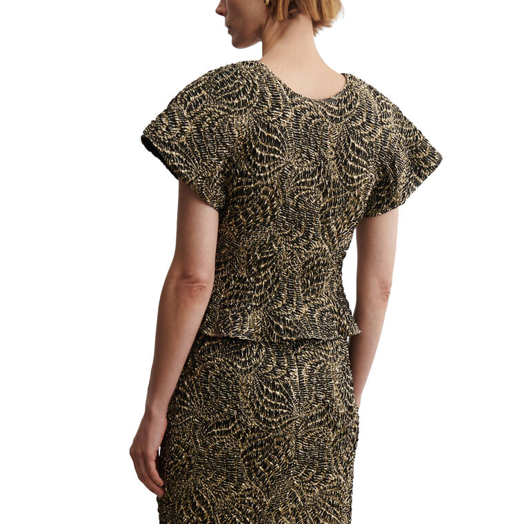 Peak Short Sleeve V-Neck Peplum Web Jacquard Top image number null