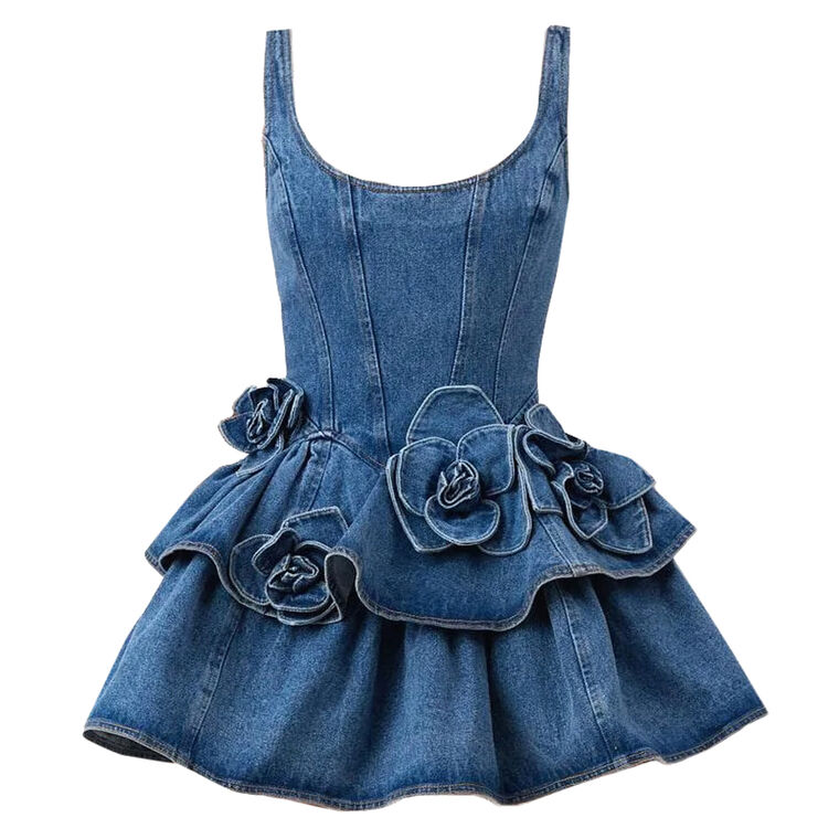 Devyn Saxe Denim Sleeveless Ruffle Mini Dress image number null