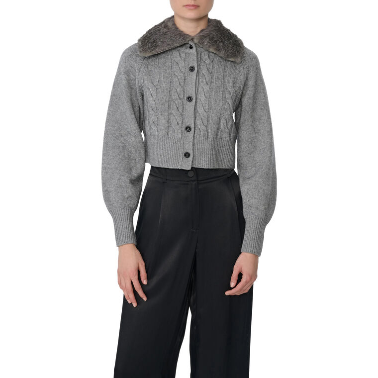 Rita Cable Knit Cardigan With Fur Collar image number null