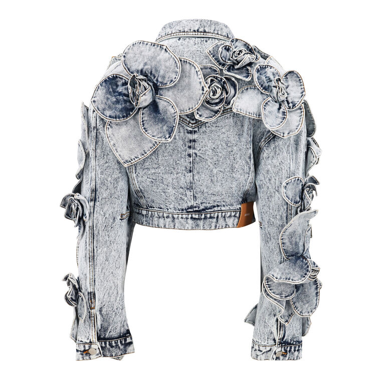 Floral Cropped Denim Jacket image number null