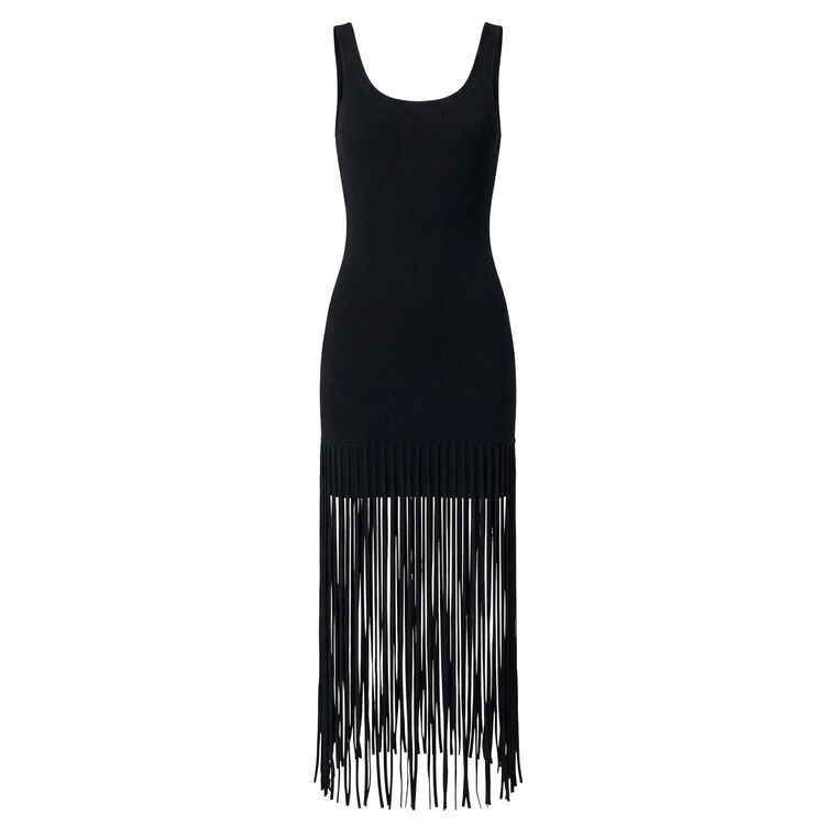 Roxanne Sleeveless Scoop Neck Fringe-Hem Mini Dress image number null
