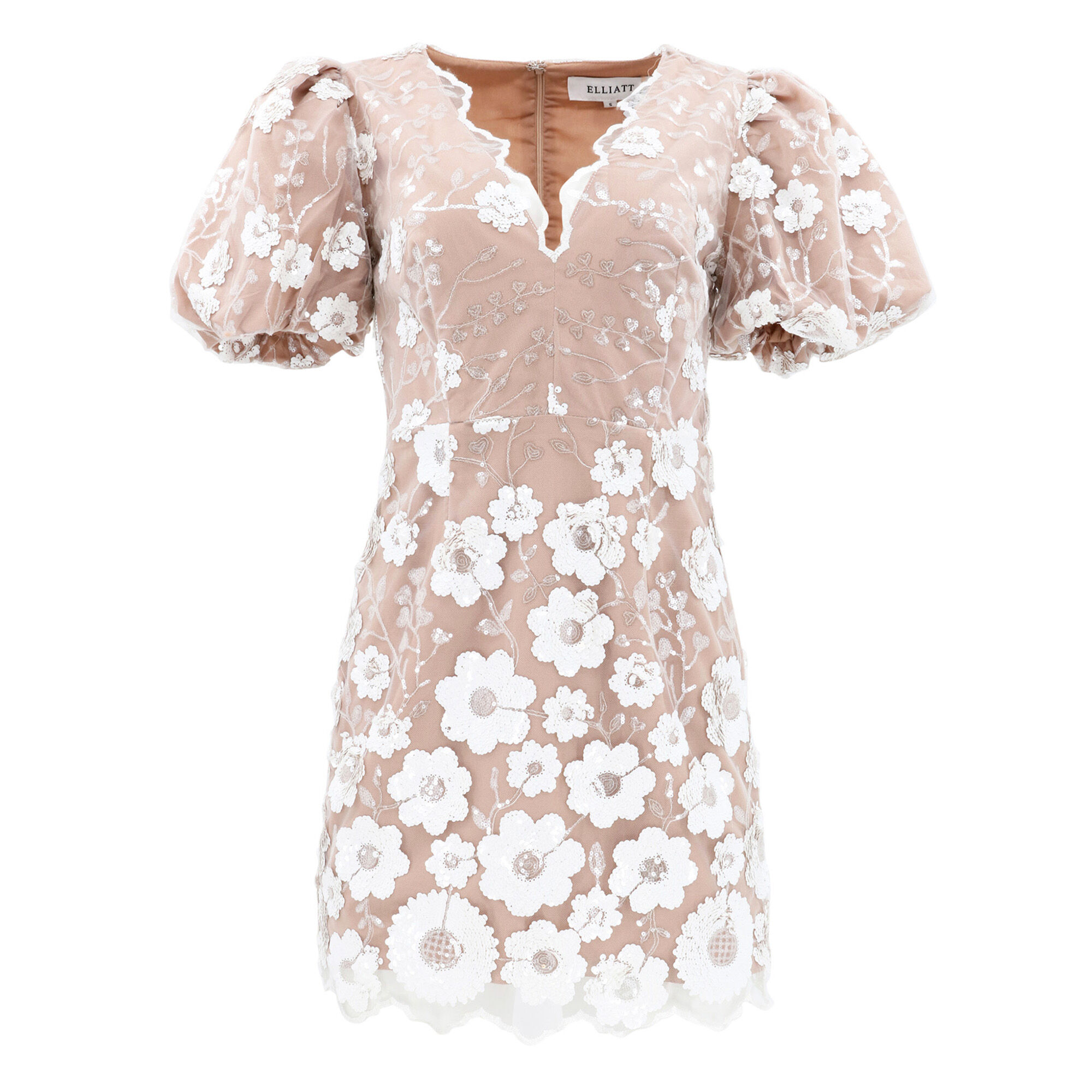 Elodie Floral Applique Puff Sleeve Mini Dress