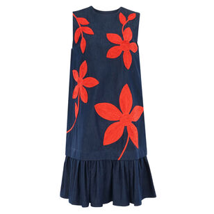 Savana Sleeveless Drop-Waist Mini Dress With Floral Appliques