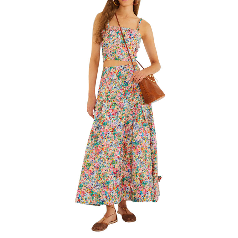 Floral Butterflies Linen Maxi Skirt image number null