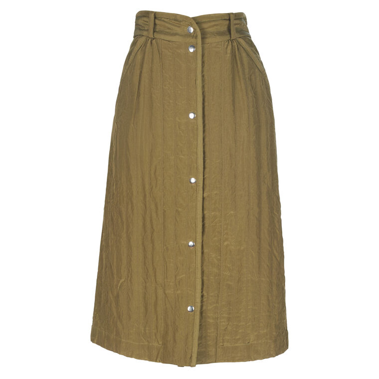 Handford Button-Front Quilted Silk Midi Skirt image number null