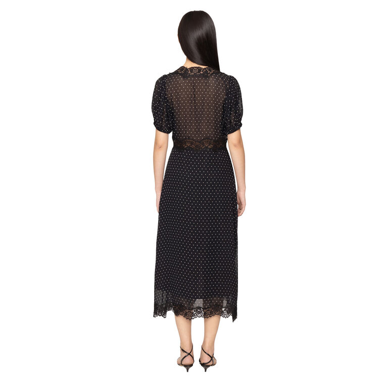 Melody Polka Dot With Lace Puff Sleeve Dress image number null