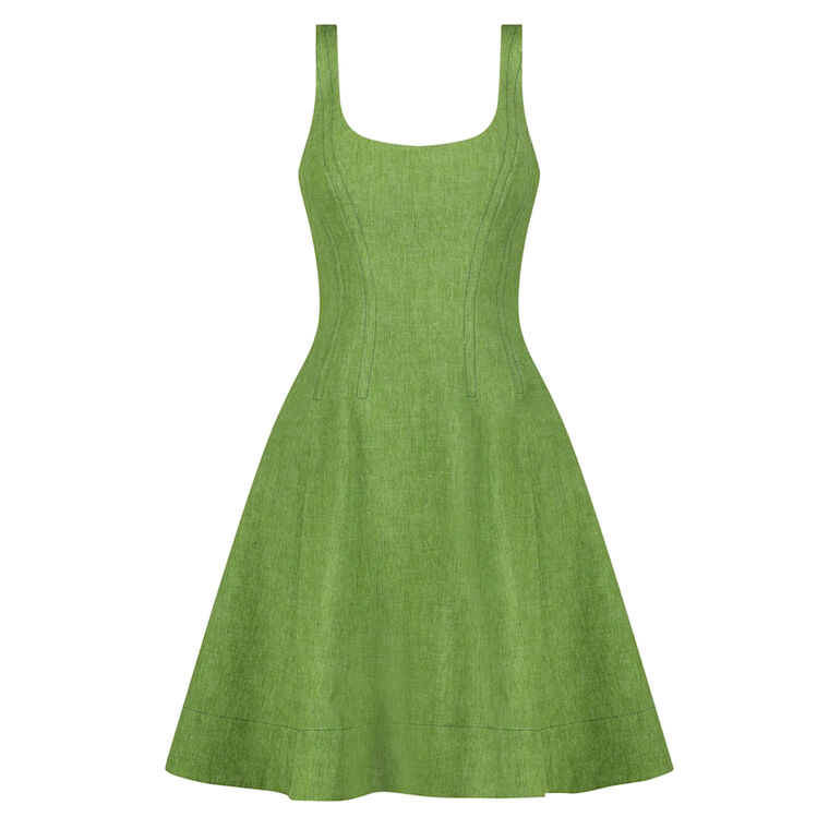 Sleeveless Stretch Denim Seamed Mini Dress image number null