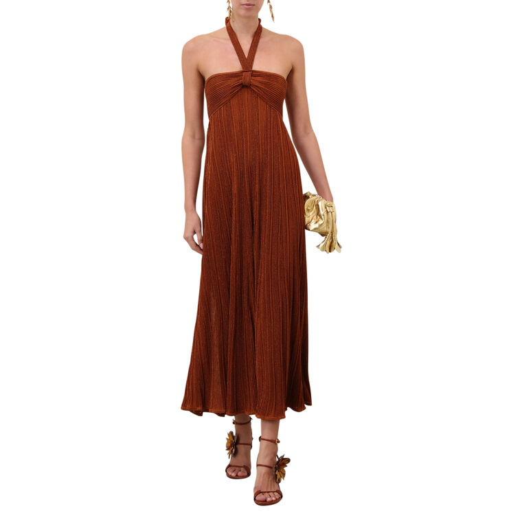 Indra Metallic Knit Halter Midi Dress image number null