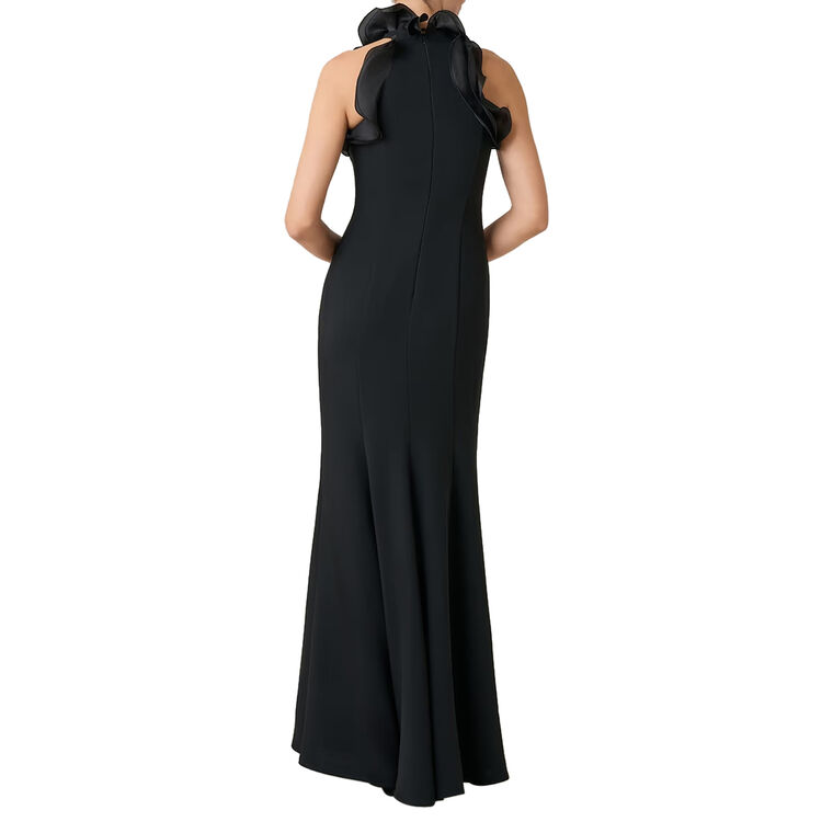 Stretch Crepe Ruffled Halter Gown image number null