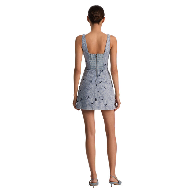 Maryann Sleeveless Laser-Cut Eyelet Denim Mini Dress image number null