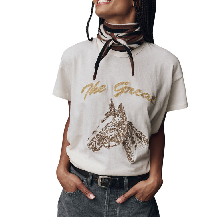 The Boxy Crewneck Tee With Horse Embroidery image number null