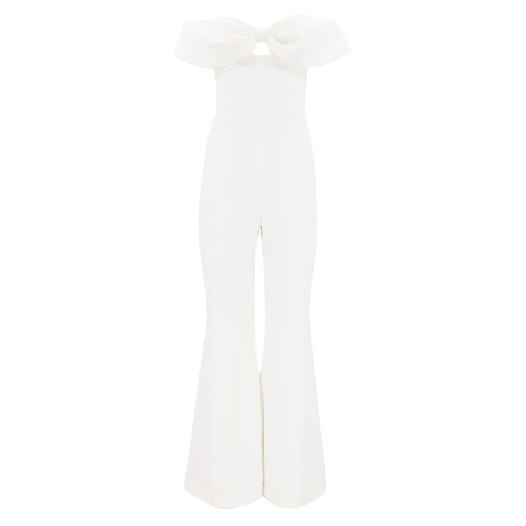 White Crepe Bow Jumpsuit image number null