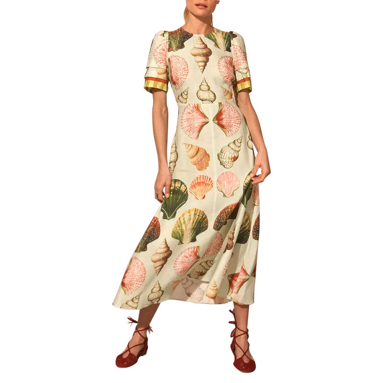 Casey Short Sleeve Shell Print Fit And Flare Midi Dress image number null