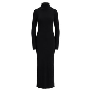 Rib Knit Long Sleeve Turtleneck Column Midi Dress