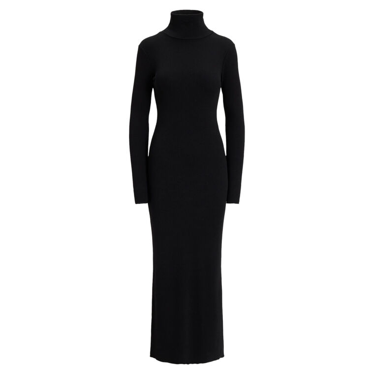 Rib Knit Long Sleeve Turtleneck Column Midi Dress image number null