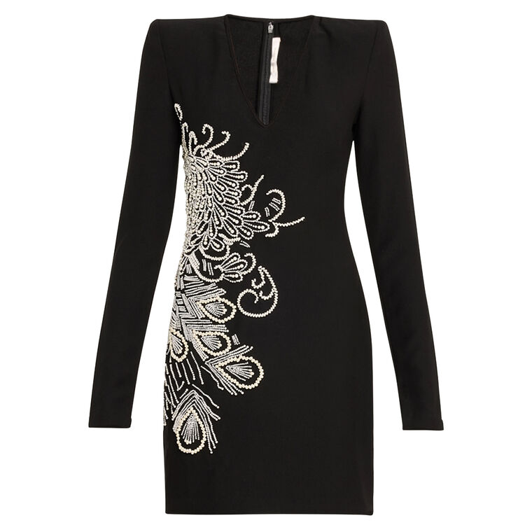 Pearl Embellished Long Sleeve V-Neck Mini Dress image number null