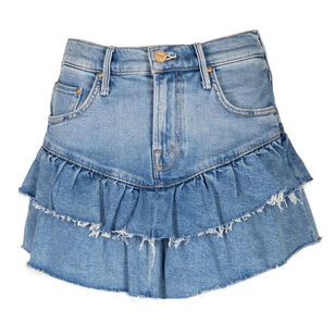 The Ruffle My Feathers Fray Denim Mini Skirt