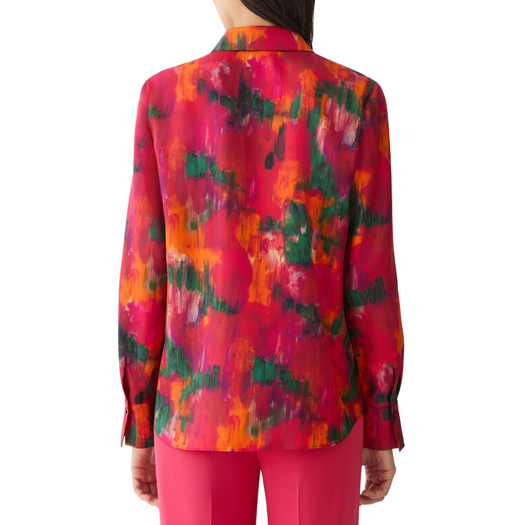 Scottie Long Sleeve Blossom Print Silk Button-Up Blouse image number null