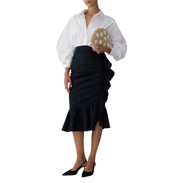 Ruched Ruffle Pencil Skirt image number null