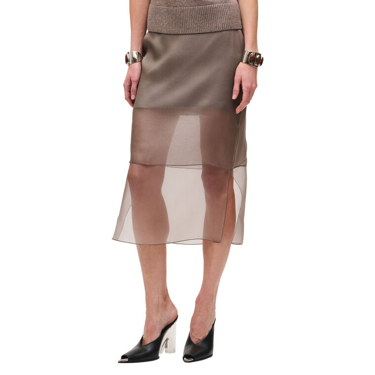 The Brett Pencil Skirt With Sheer Hem Panel image number null
