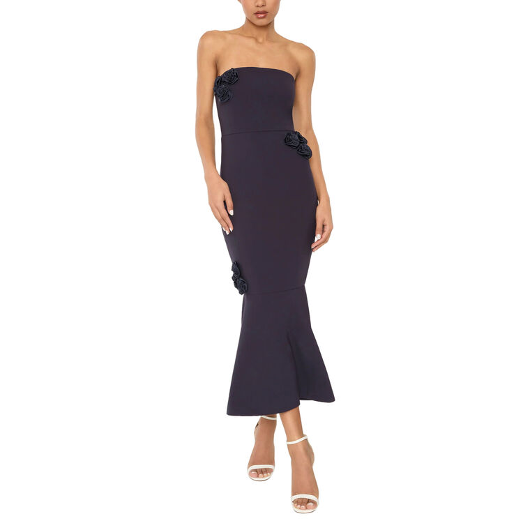 Ilene Strapless Floral Applique Midi Dress image number null